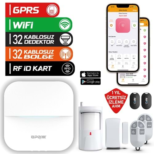 OPAX-W20-BEYAZ GPRS I WİFİ & BGR-09 KABLOSUZ SİRENLİ ALARM SİSTEMİ 